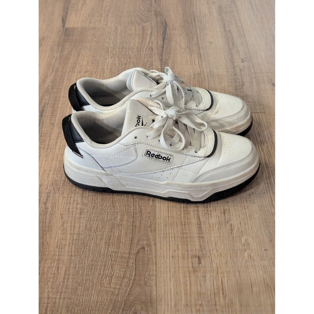 Reebok Womens 8.5 White Black Low Top Sneakers Ortholite Comfort Shoes #12614